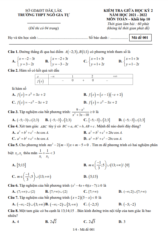 Đề thi giữa học kì 2 (HK2) lớp 10 môn Toán năm 2021 2022 trường THPT Ngô Gia Tự Đắk Lắk 6 de thi giua hoc ki 2 hk2 lop 10 mon toan nam 2021 2022 truong thpt ngo gia tu dak lak d
