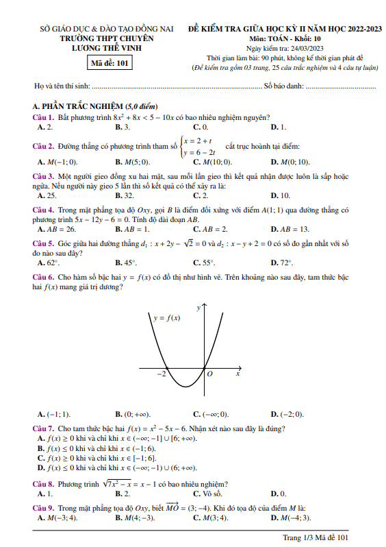 Đề thi giữa học kì 2 (HK2) lớp 10 môn Toán năm 2022 2023 trường chuyên Lương Thế Vinh Đồng Nai 3 de thi giua hoc ki 2 hk2 lop 10 mon toan nam 2022 2023 truong chuyen luong the vinh dong nai d