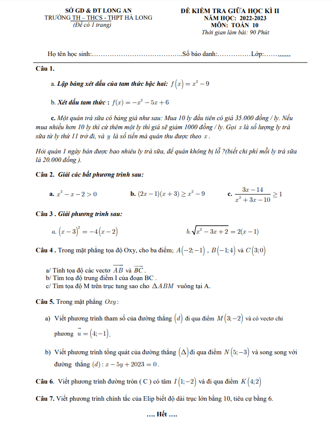 de thi giua hoc ki 2 hk2 lop 10 mon toan nam 2022 2023 truong ha long long an d