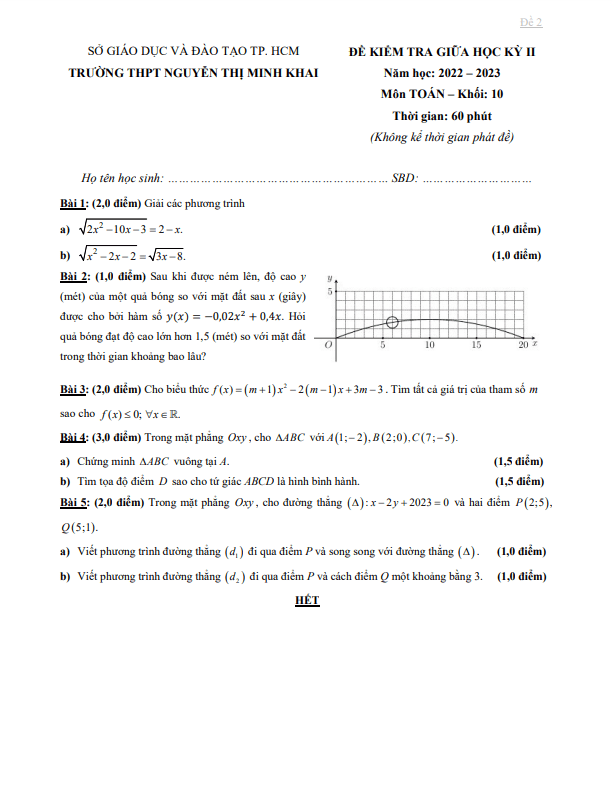 de thi giua hoc ki 2 hk2 lop 10 mon toan nam 2022 2023 truong thpt nguyen thi minh khai tp hcm d