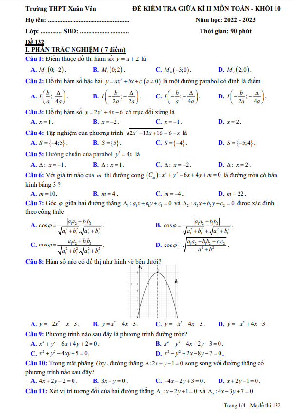 de thi giua hoc ki 2 hk2 lop 10 mon toan nam 2022 2023 truong thpt xuan van tuyen quang d
