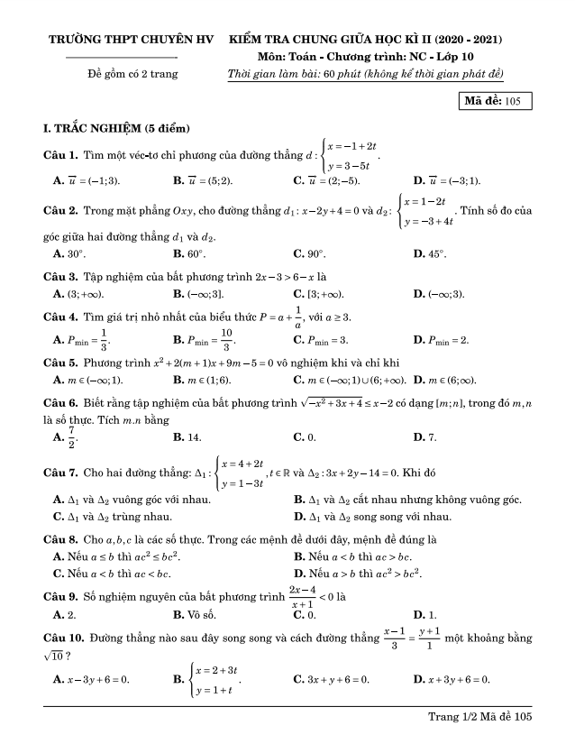 de thi giua hoc ki 2 hk2 lop 10 mon toan nc nam 2020 2021 truong chuyen hung vuong binh duong d