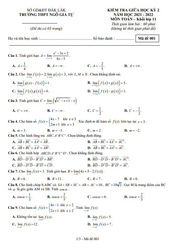 de thi giua hoc ki 2 hk2 lop 11 mon toan nam 2021 2022 truong thpt ngo gia tu dak lak d
