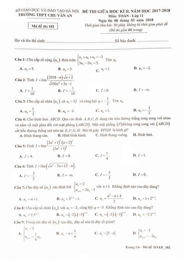 de thi giua hoc ki 2 hk2 lop 11 mon toan nam hoc 2017 2018 truong thpt chu van an ha noi d
