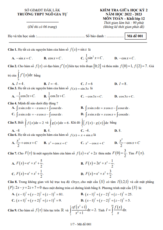 de thi giua hoc ki 2 hk2 lop 12 mon toan nam 2022 2023 truong thpt ngo gia tu dak lak d