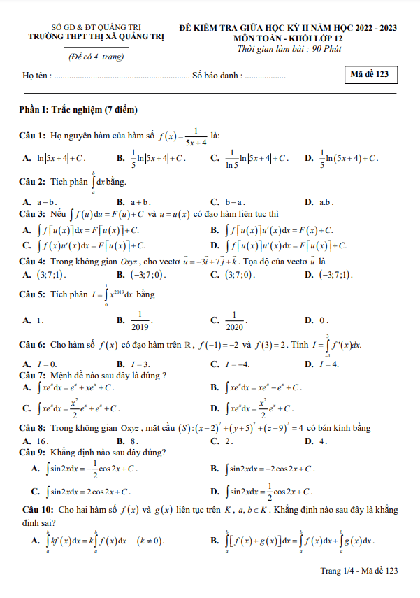de thi giua hoc ki 2 hk2 lop 12 mon toan nam 2022 2023 truong thpt thi xa quang tri d