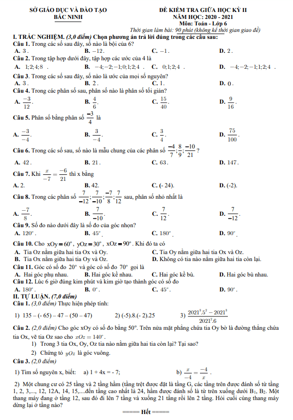 de thi giua hoc ki 2 hk2 lop 6 mon toan nam 2020 2021 so gd dt bac ninh d