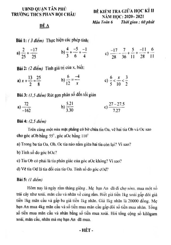 Đề thi giữa học kì 2 (HK2) lớp 6 môn Toán năm 2020 2021 trường THCS Phan Bội Châu TP HCM 6 de thi giua hoc ki 2 hk2 lop 6 mon toan nam 2020 2021 truong thcs phan boi chau tp hcm d