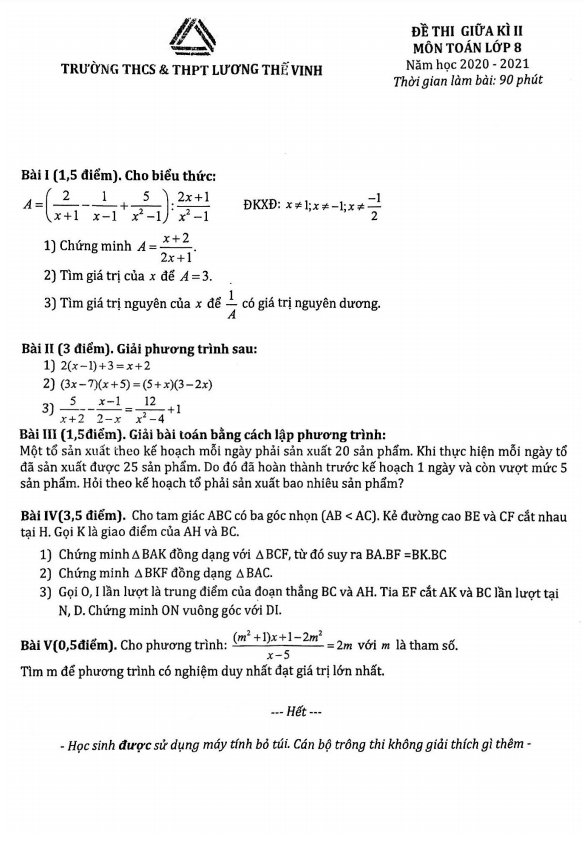de thi giua hoc ki 2 hk2 lop 8 mon toan nam 2020 2021 truong luong the vinh ha noi d