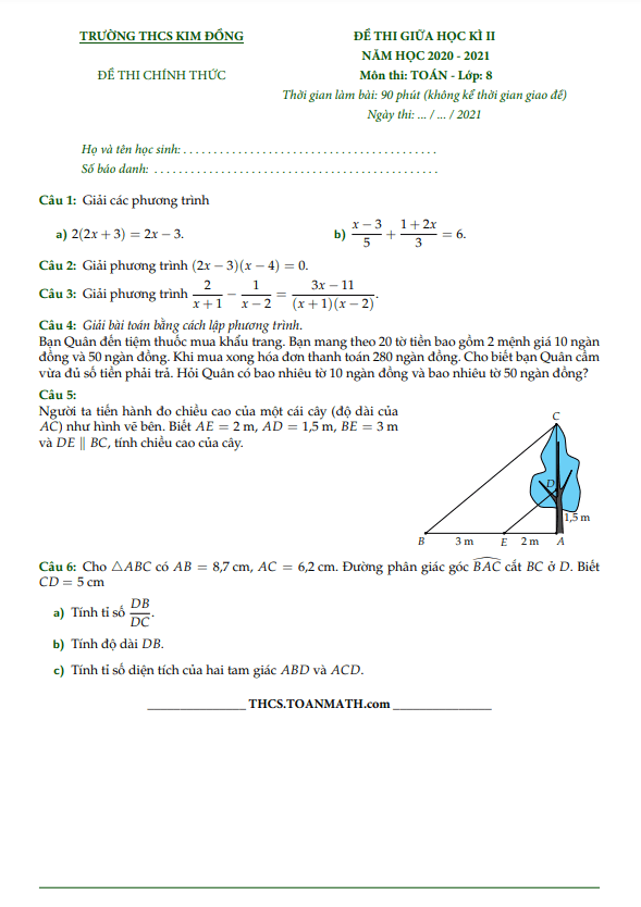 de thi giua hoc ki 2 hk2 lop 8 mon toan nam 2020 2021 truong thcs kim dong tp hcm d