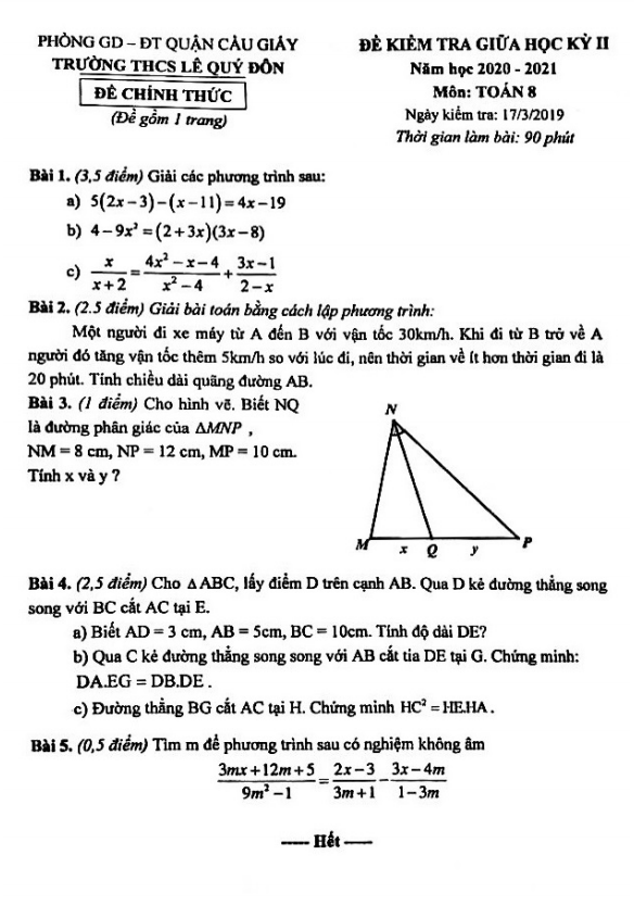 Đề thi giữa học kì 2 (HK2) lớp 8 môn Toán năm 2020 2021 trường THCS Lê Quý Đôn Hà Nội 2 de thi giua hoc ki 2 hk2 lop 8 mon toan nam 2020 2021 truong thcs le quy don ha noi d