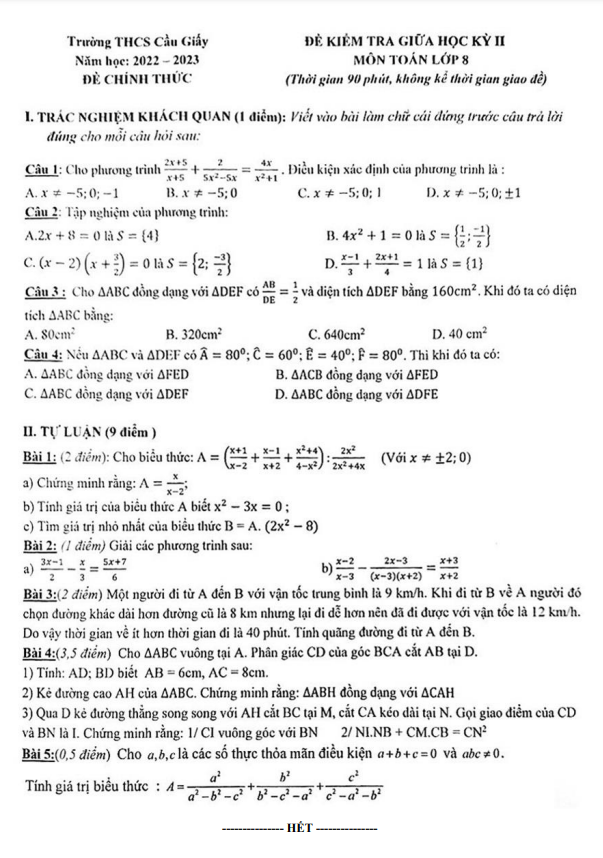 de thi giua hoc ki 2 hk2 lop 8 mon toan nam 2022 2023 truong thcs cau giay ha noi d