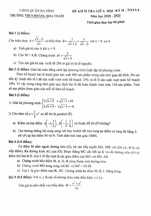 de thi giua hoc ki 2 hk2 lop 9 mon toan nam 2020 2021 truong thcs hoang hoa tham ha noi d
