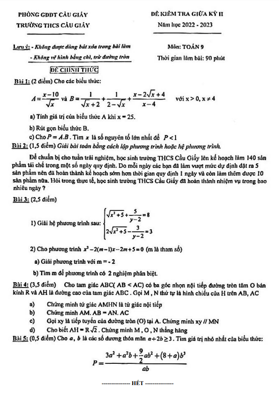 de thi giua hoc ki 2 hk2 lop 9 mon toan nam 2022 2023 truong thcs cau giay ha noi d