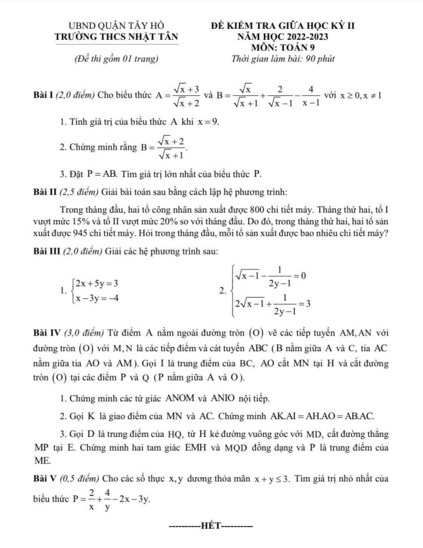 Đề thi giữa học kì 2 (HK2) lớp 9 môn Toán năm 2022 2023 trường THCS Nhật Tân Hà Nội 4 de thi giua hoc ki 2 hk2 lop 9 mon toan nam 2022 2023 truong thcs nhat tan ha noi d