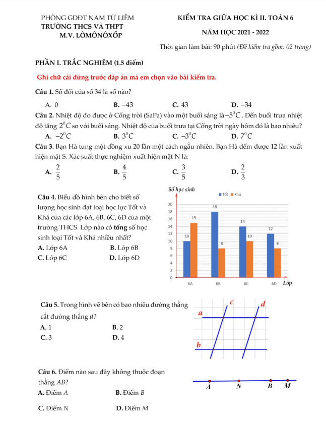 Đề thi giữa học kì 2 (HK2) Toán 6 năm 2021 2022 trường M.V. Lômônôxốp Hà Nội 3 de thi giua hoc ki 2 hk2 toan 6 nam 2021 2022 truong m v lomonoxop ha noi d