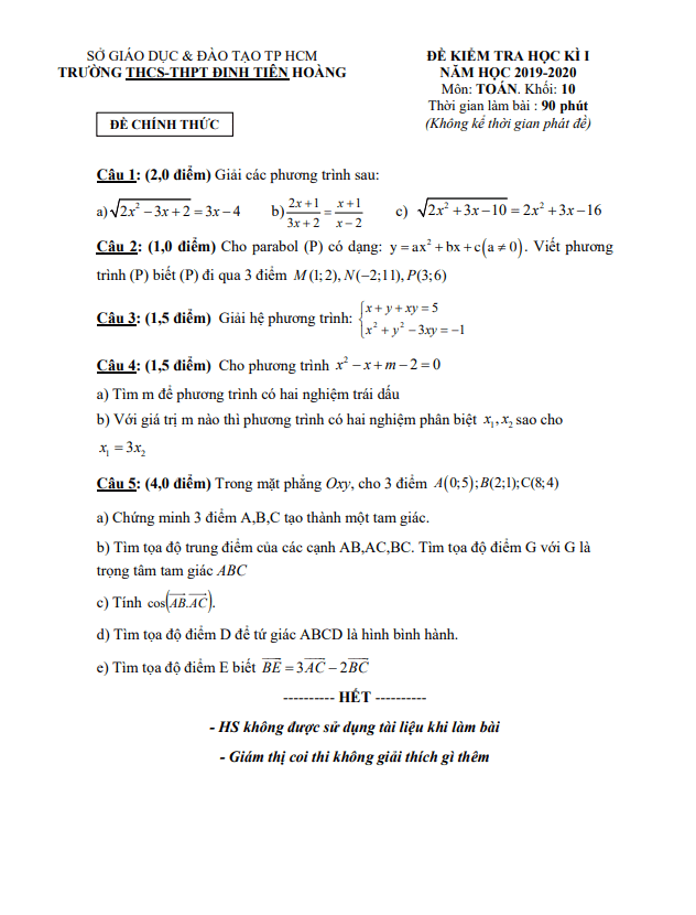 de thi hoc ki 1 hk1 lop 10 mon toan nam 2019 2020 truong dinh tien hoang tp hcm d