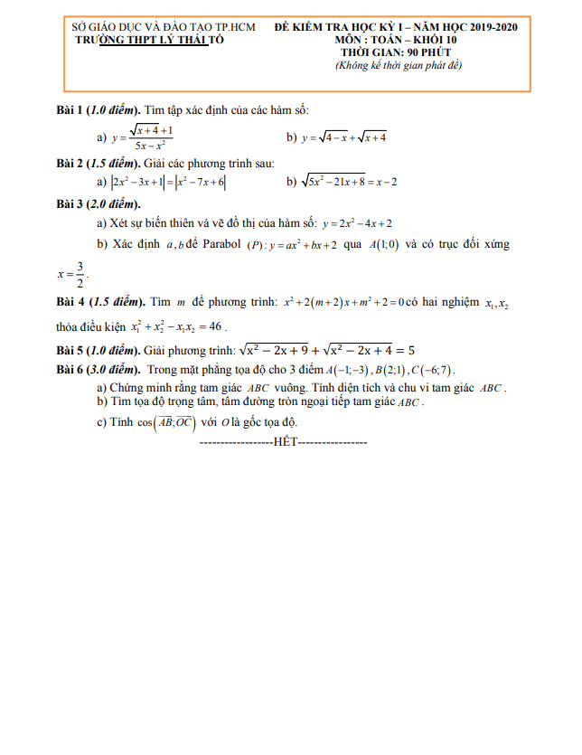 de thi hoc ki 1 hk1 lop 10 mon toan nam 2019 2020 truong ly thai to tp hcm d