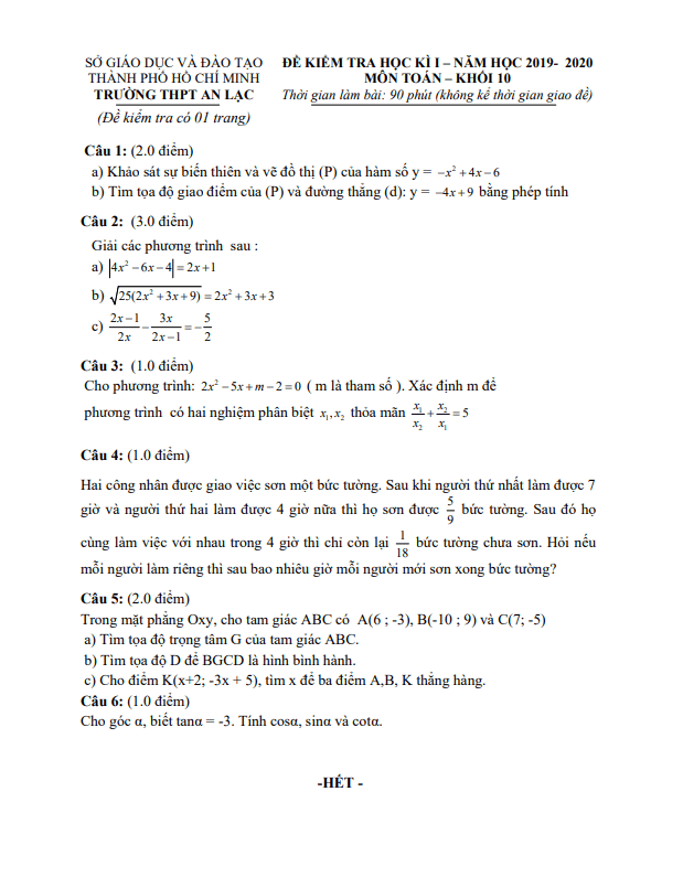 de thi hoc ki 1 hk1 lop 10 mon toan nam 2019 2020 truong thpt an lac tp hcm d