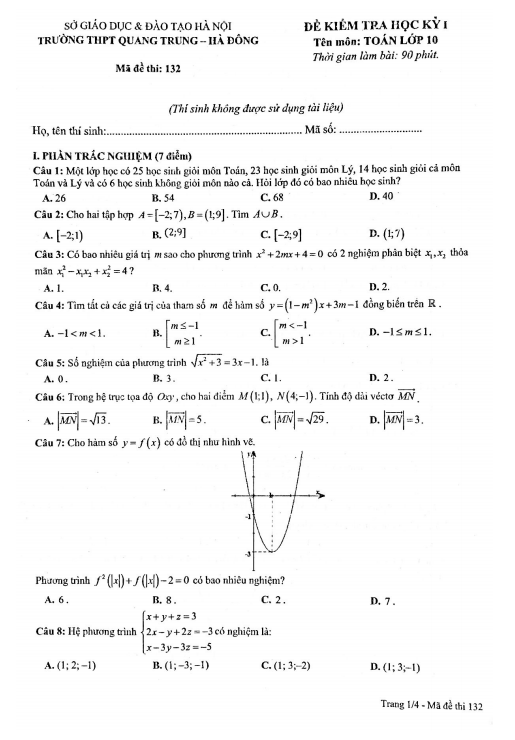 de thi hoc ki 1 hk1 lop 10 mon toan nam 2020 2021 truong thpt quang trung ha noi d