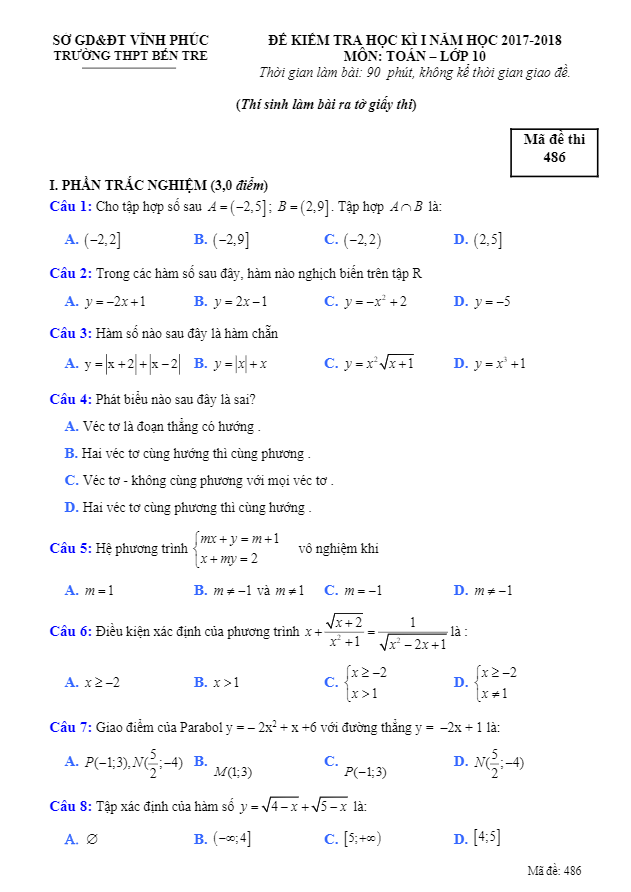 de thi hoc ki 1 hk1 lop 10 mon toan nam hoc 2017 2018 truong thpt ben tre vinh phuc d