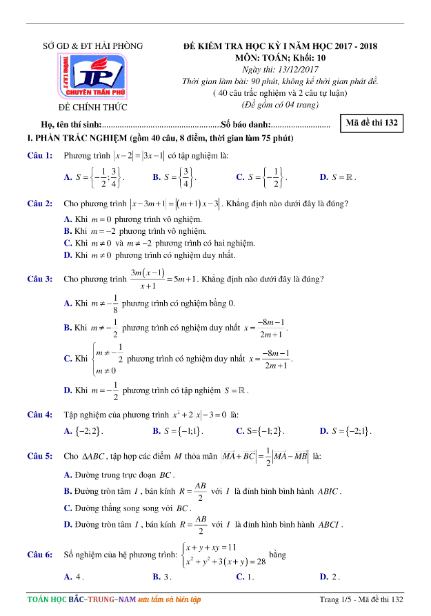 de thi hoc ki 1 hk1 lop 10 mon toan nam hoc 2017 2018 truong thpt chuyen tran phu hai phong d