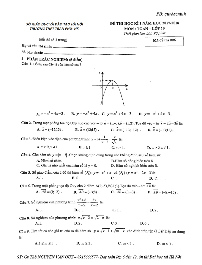 Đề thi học kì 1 (HK1) lớp 10 môn Toán năm học 2017 2018 trường THPT Trần Phú Hà Nội 1 de thi hoc ki 1 hk1 lop 10 mon toan nam hoc 2017 2018 truong thpt tran phu ha noi d
