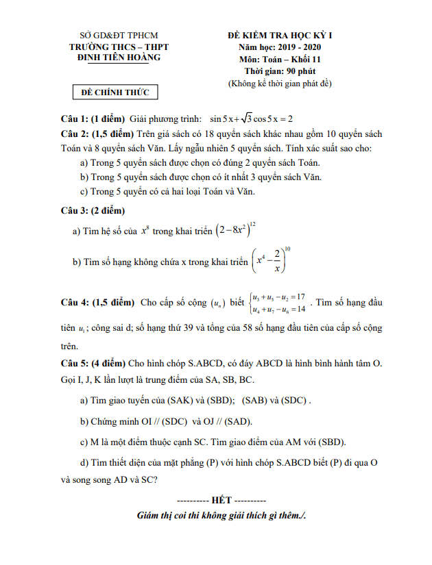 de thi hoc ki 1 hk1 lop 11 mon toan nam 2019 2020 truong dinh tien hoang tp hcm d