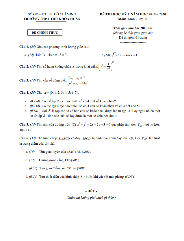 de thi hoc ki 1 hk1 lop 11 mon toan nam 2019 2020 truong thpt thu khoa huan tp hcm d