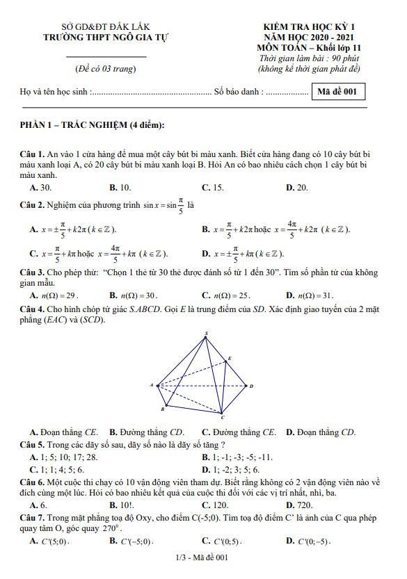 de thi hoc ki 1 hk1 lop 11 mon toan nam 2020 2021 truong thpt ngo gia tu dak lak d