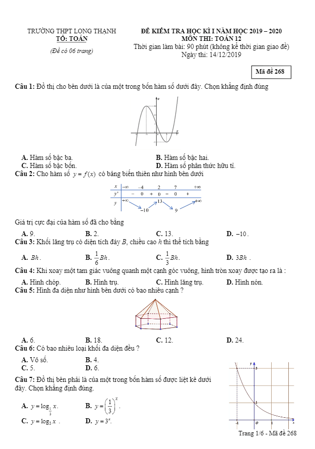 de thi hoc ki 1 hk1 lop 12 mon toan nam 2019 2020 truong long thanh kien giang d
