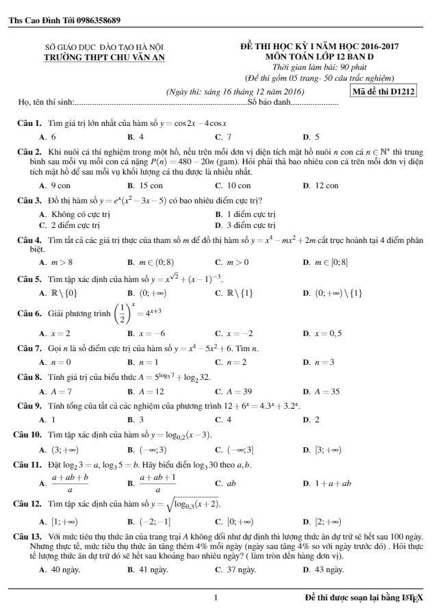 Đề thi học kì 1 (HK1) lớp 12 môn Toán năm học 2016 2017 trường Chu Văn An Hà Nội 3 de thi hoc ki 1 hk1 lop 12 mon toan nam hoc 2016 2017 truong chu van an ha noi d