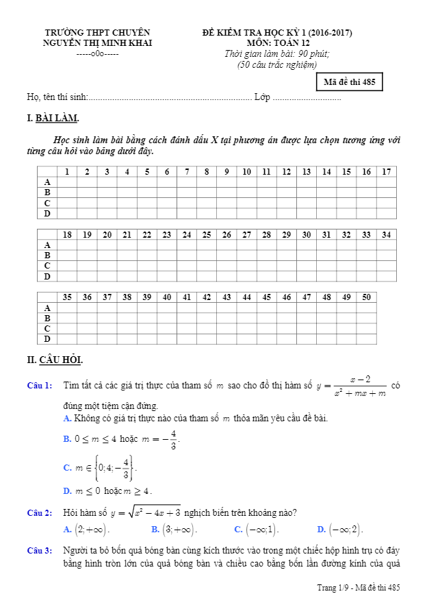 Đề thi học kì 1 (HK1) lớp 12 môn Toán năm học 2016 2017 trường chuyên Nguyễn Thị Minh Khai Sóc Trăng 4 de thi hoc ki 1 hk1 lop 12 mon toan nam hoc 2016 2017 truong chuyen nguyen thi minh khai soc trang d