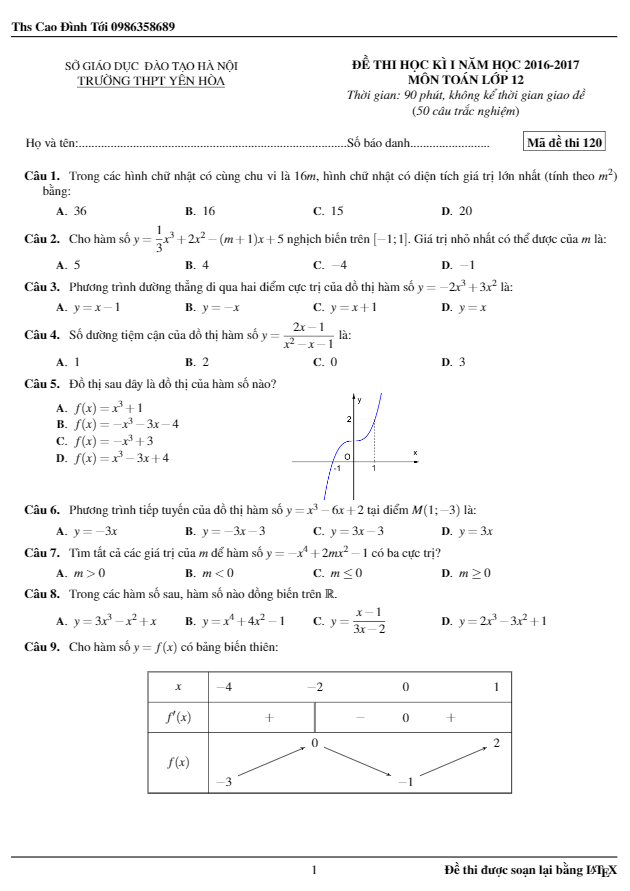 Đề thi học kì 1 (HK1) lớp 12 môn Toán năm học 2016 2017 trường THPT Yên Hòa Hà Nội 5 de thi hoc ki 1 hk1 lop 12 mon toan nam hoc 2016 2017 truong thpt yen hoa ha noi d