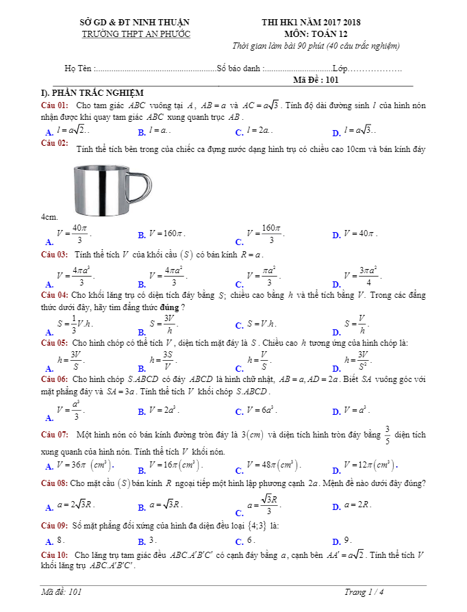 de thi hoc ki 1 hk1 lop 12 mon toan nam hoc 2017 2018 truong thpt an phuoc ninh thuan d