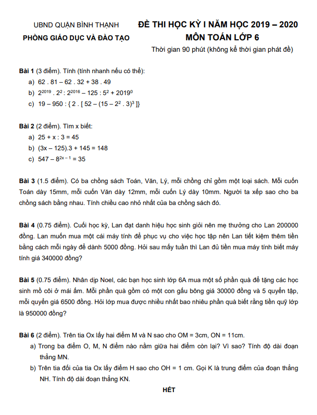 de thi hoc ki 1 hk1 lop 6 mon toan nam 2019 2020 phong gd dt binh thanh tp hcm d