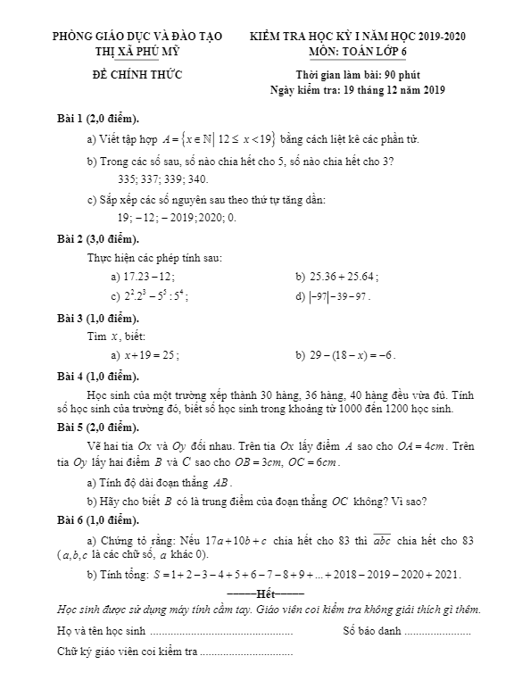 de thi hoc ki 1 hk1 lop 6 mon toan nam 2019 2020 phong gd dt phu my br vt d