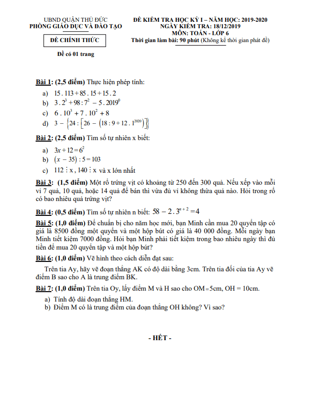 de thi hoc ki 1 hk1 lop 6 mon toan nam 2019 2020 phong gd dt thu duc tp hcm d