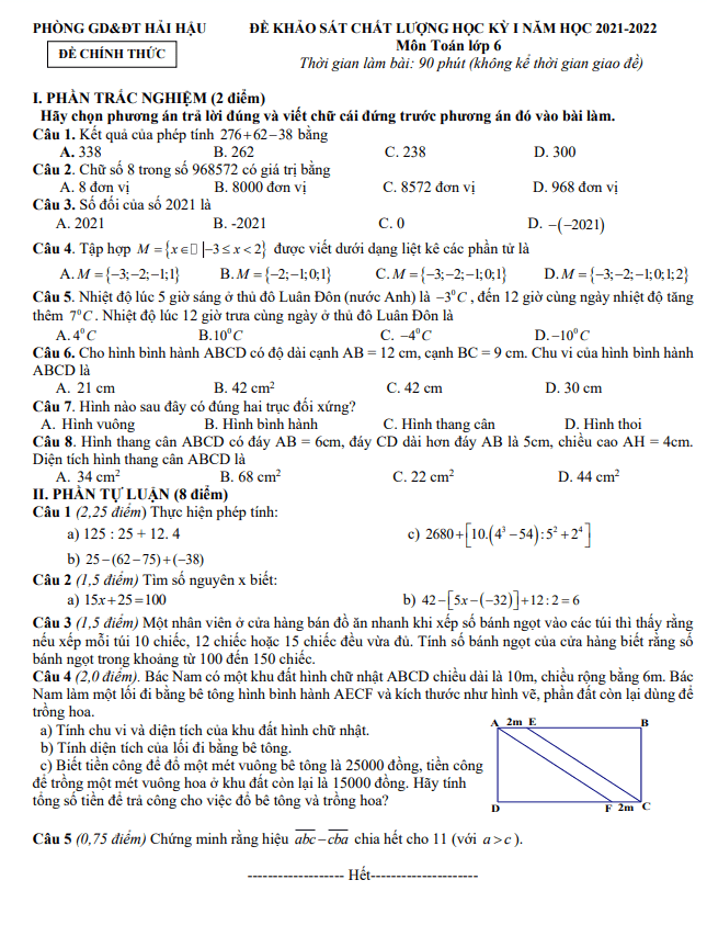 de thi hoc ki 1 hk1 lop 6 mon toan nam 2021 2022 phong gd dt hai hau nam dinh d