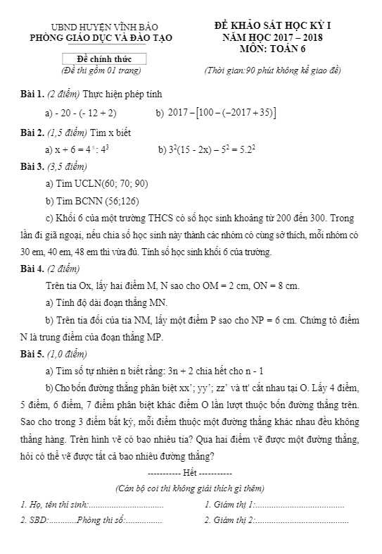 de thi hoc ki 1 hk1 lop 6 mon toan nam hoc 2017 2018 phong gd va dt vinh bao hai phong d