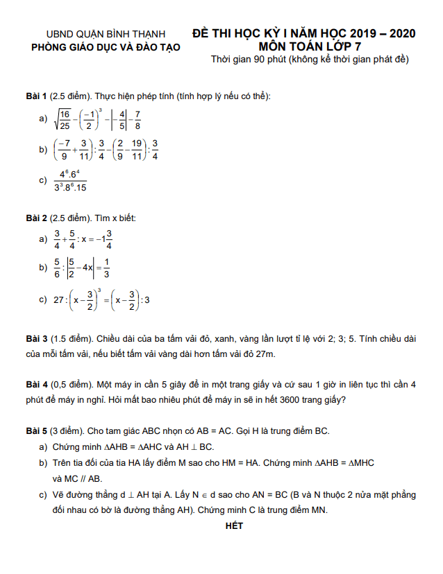 de thi hoc ki 1 hk1 lop 7 mon toan nam 2019 2020 phong gd dt binh thanh tp hcm d