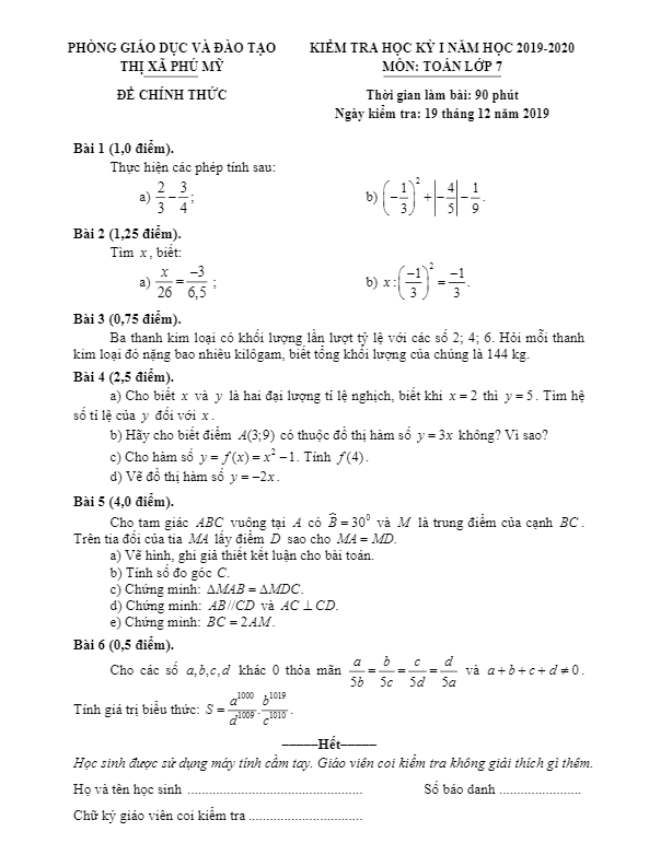 de thi hoc ki 1 hk1 lop 7 mon toan nam 2019 2020 phong gd dt phu my br vt d