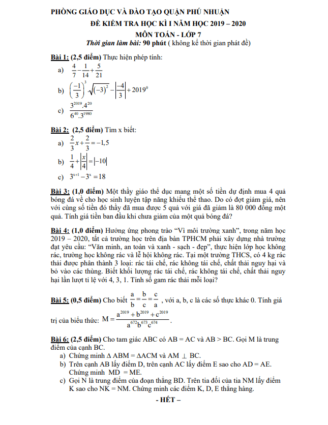 de thi hoc ki 1 hk1 lop 7 mon toan nam 2019 2020 phong gd dt phu nhuan tp hcm d