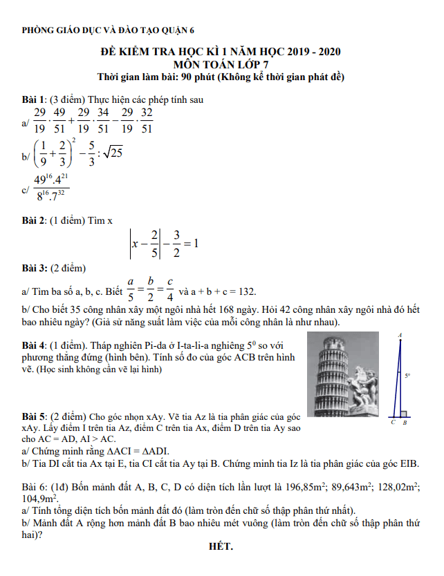 de thi hoc ki 1 hk1 lop 7 mon toan nam 2019 2020 phong gd dt quan 6 tp hcm d
