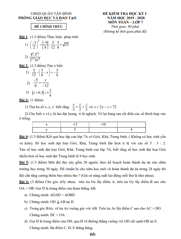 de thi hoc ki 1 hk1 lop 7 mon toan nam 2019 2020 phong gd dt tan binh tp hcm d