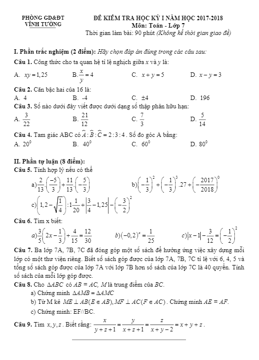 de thi hoc ki 1 hk1 lop 7 mon toan nam hoc 2017 2018 phong gd va dt vinh tuong vinh phuc d