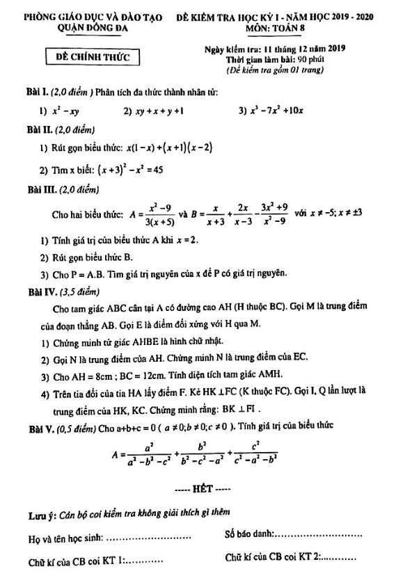de thi hoc ki 1 hk1 lop 8 mon toan nam 2019 2020 phong gd dt dong da ha noi d