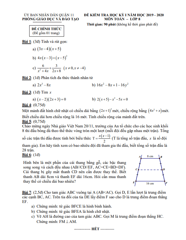 Đề thi học kì 1 (HK1) lớp 8 môn Toán năm 2019 2020 phòng GD ĐT Quận 11 TP HCM 5 de thi hoc ki 1 hk1 lop 8 mon toan nam 2019 2020 phong gd dt quan 11 tp hcm d