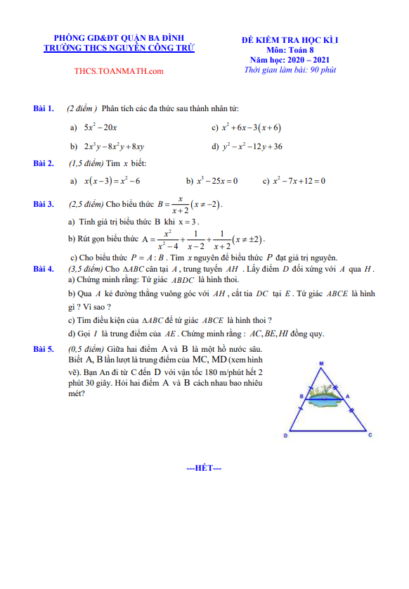 de thi hoc ki 1 hk1 lop 8 mon toan nam 2020 2021 truong thcs nguyen cong tru ha noi d