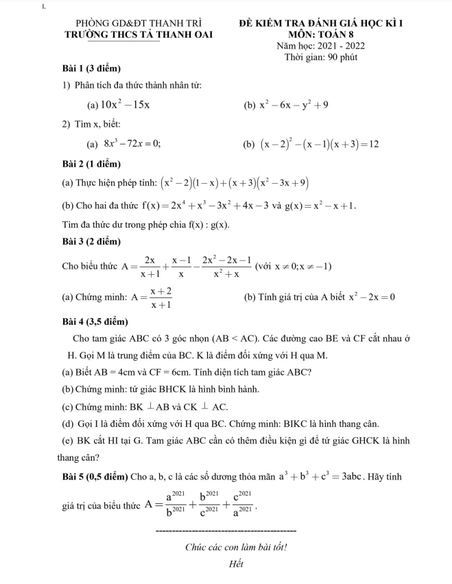de thi hoc ki 1 hk1 lop 8 mon toan nam 2021 2022 truong thcs ta thanh oai ha noi d
